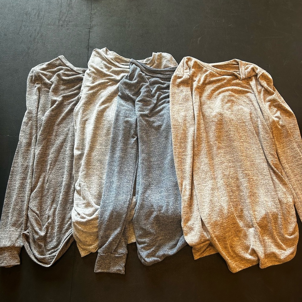 Maternity Soft Long Sleeve Crewneck Tops - Grey & Heathered Neutrals (Set of 4)